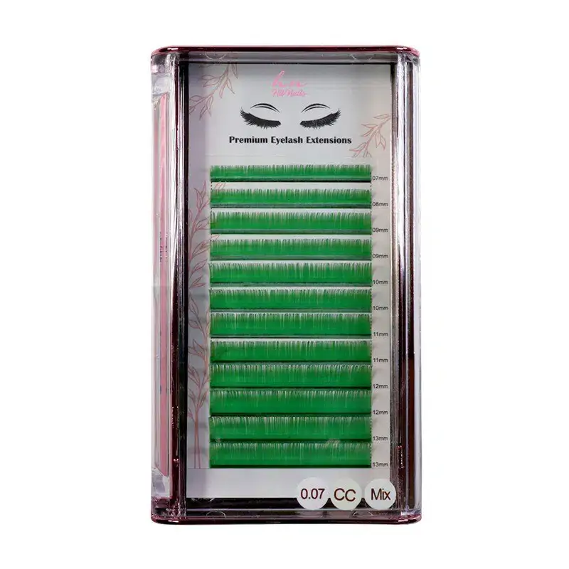 Caixa Pestanas 3D/Russas Green CC 0,07mm Mix em Caixa 12 filas