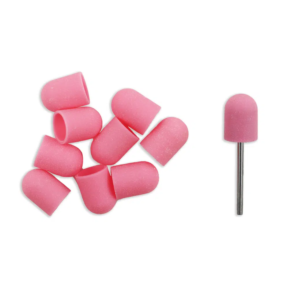Pink Sanding Cap 10mm grão 180 para pedicure profissional com mandril incluído