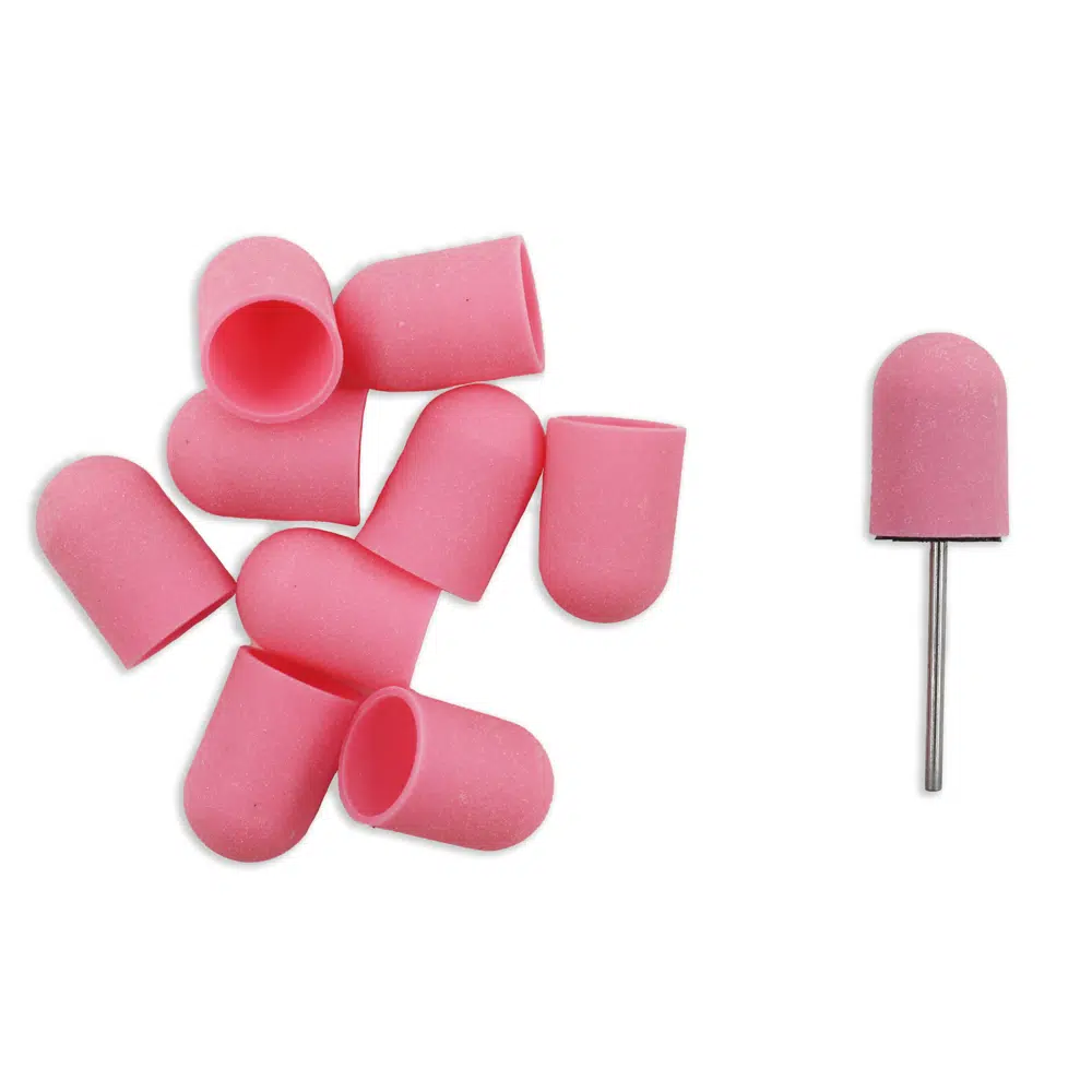 Pink Sanding Cap 16mm grão 180 para pedicure profissional com mandril incluído
