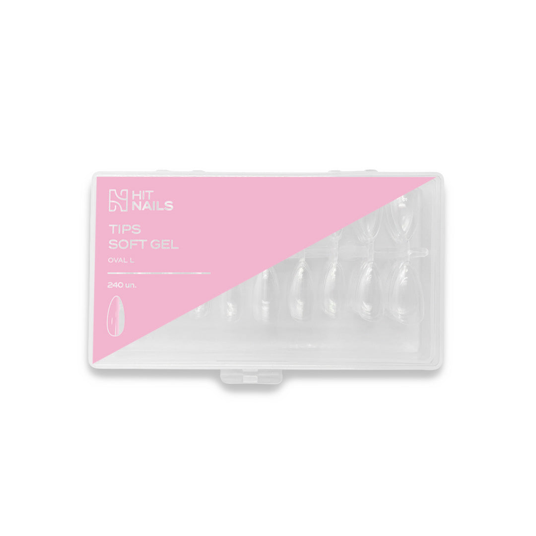 Tips Soft Gel Oval L 240 unidades para extensão profissional com Express Base, Fiberglass Gel ou AIB
