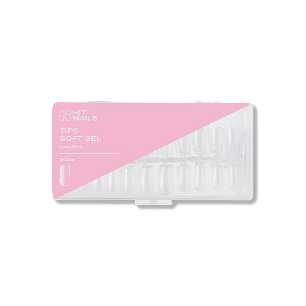 Tips Soft Gel Quadrado S 240 unidades para extensão profissional com Express Base, Fiberglass Gel ou AIB
