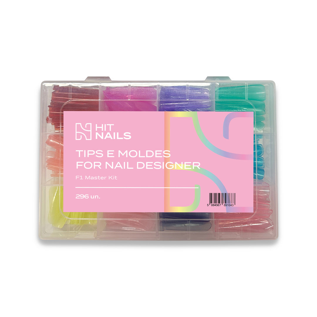 Dual Forms Moldes F1 Master Kit 296 unidades com vários formatos para alongamento profissional
