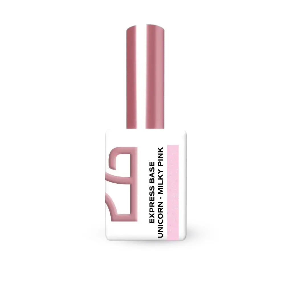 Express Base Unicorn Milky Pink base de verniz gel com partículas de brilho rosa leitoso Hit Nails
