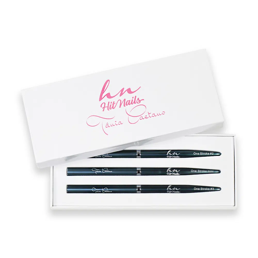 Kit pincéis One Stroke profissional com 3 tamanhos para nail art
